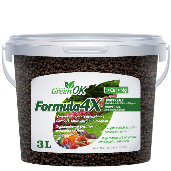 GreenOK FORMULA 4X Organominerální hnojivo NPK 2,2-2,2-5,0 | Ca, Mg 2,8 – 1,6, 3l 
