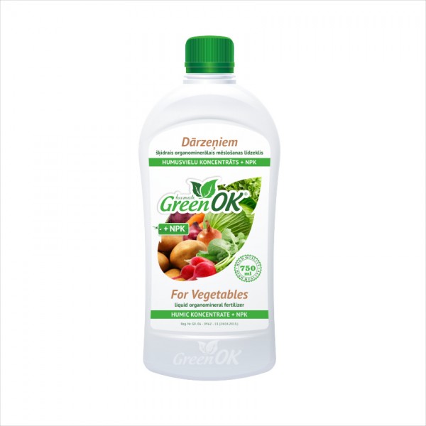 GreenOK.  Pro Zeleninu - kapalné organominerální hnojivo. Koncentrát huminových látek + NPK, 750ml 