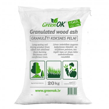GreenOK Přírodní dřevěný popel-granulovaný, 20kg