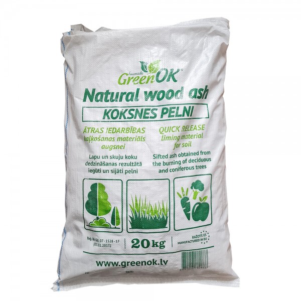 GreenOK Přírodní dřevěný popel, 20kg